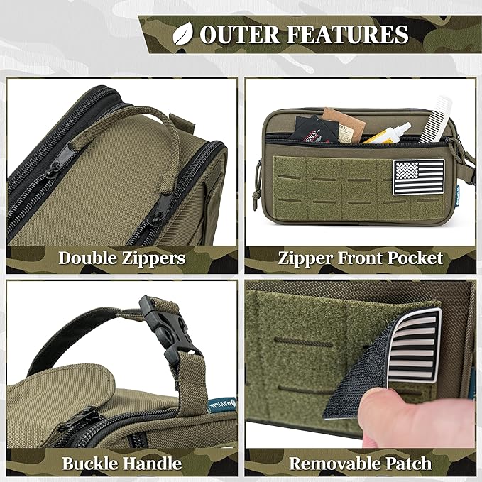 PAVILIA Tactical Toiletry Bag for Men, Travel Hygiene Bag, Military Gear Dopp Kit, Water Resist Molle Accessories Pouch, Mens Shaving Essentials, Gym Bathroom Shower Small Toiletries Tool EDC, Olive