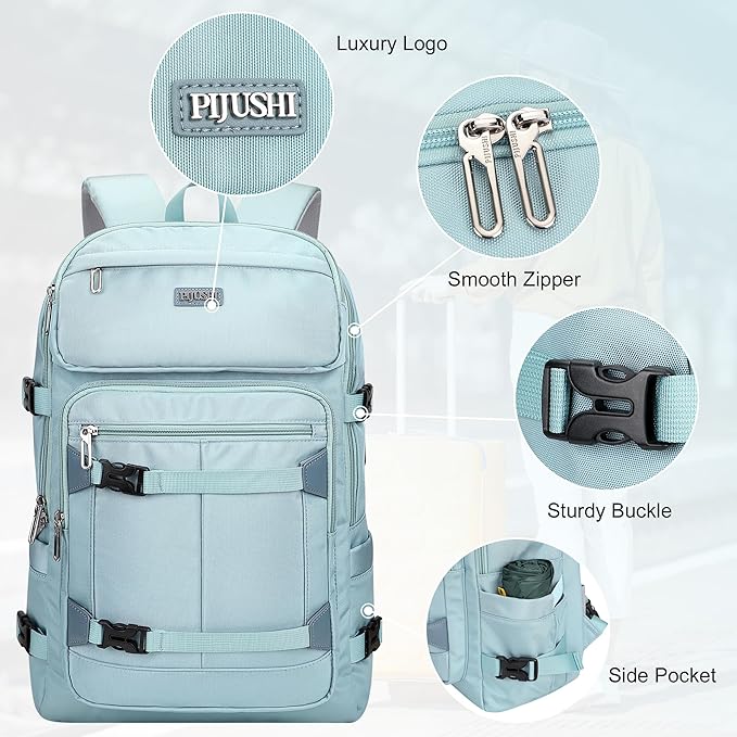 PIJUSHI Travel Backpack for Women Flight Aprroved Carry on Bag Large Casual Luggage Backpack Fit 16 inch Laptop(PE050 Teal Blue)