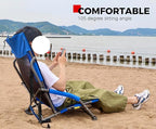 SPORT BEATS Low Beach Chairs Set of 2 Folding Beach Chairs High Back Support with Head Pillows Shoulder Straps