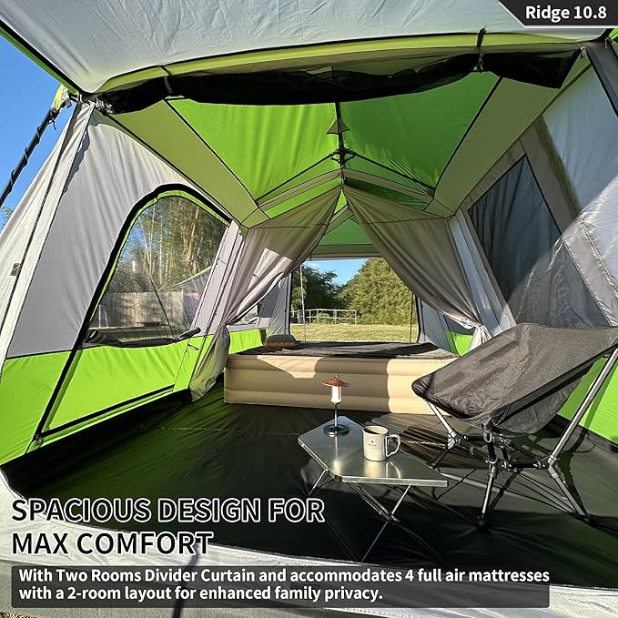 Tenplay 2-8Person Instant Pop-Up Family Tent,Family Large 2 Room Camping Tent, Easy Setup in 60s,Includes Rainfly,Room Divider,Carry Bag, Large Cabin Multi Room Tents for Camping Hiking Sleepover