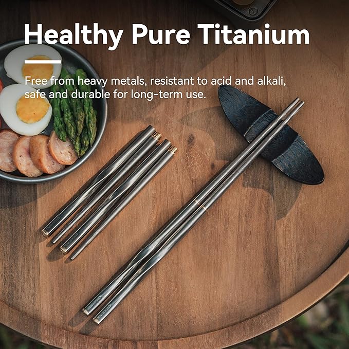 Titanium Chopsticks, Foldable Ultralight Chopsticks, Reusable Utensils for Camping Backpacking Hiking Travel Home, 9-inch, with Storage Bag