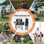 2 Pack Heavy Duty Oversized Camping Chair for Adults 400lbs w/Lumbar Support - Folding Chairs with Side Pocket, Cup Holder & Cooler Bag for Beach, Fishing, Lawn, Backyard Black