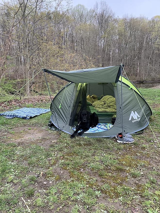 6 Person Easy Pop Up Tents for Camping - AYAMAYA Double Layer Waterproof Instant Tent with Vestibule & Porch, Large Size Family Tent Automatic Setup for 4-6 People Camping Hiking (Poles Included)