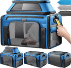Top-Expandable Pet Carrier with Treat & Pet Window,17x11x9.5 Inch Alaska Hawaiian Airline Approved,Soft-Sided Dog Carrier for Small Dogs and Cats,Travel Cat Carrier with Locking Safety Zippers,Blue