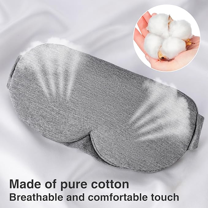 FRESHME Cotton Sleep Eye Mask - Travel Eye Mask for Sleeping Airplane Blackout Eye Covers for Long Flight Essentials Accessories, Comfortable Sleep Night Masks for Men Women Side Sleeper