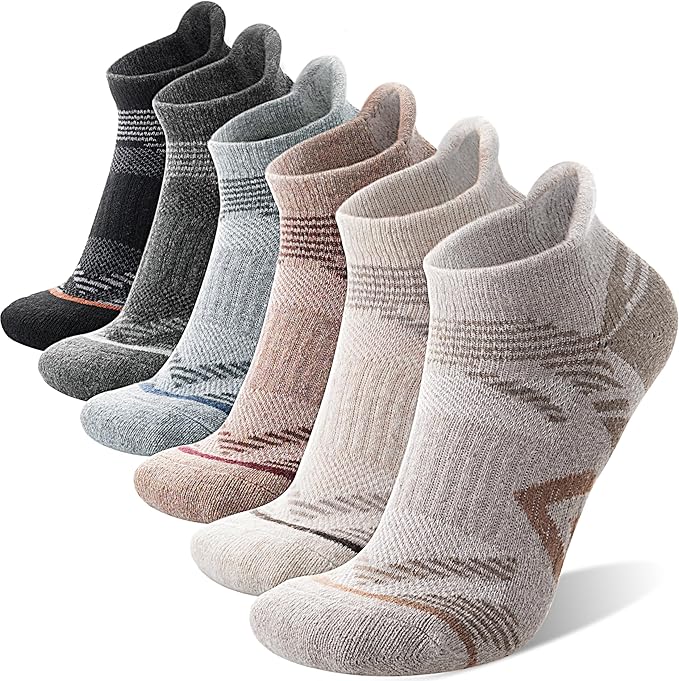 ANTSANG 6 Pairs Merino Wool Ankle Hiking Running Socks Compression Thick Cushion Breathable No Show Socks for Men Women