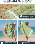 LANE LINEN Turkish Beach Towels, Extra Large Beach Towel, Pre-Washed for Soft Feel, Oversized Sand Free Quick-Dry Pool Towel, Beach Towels for Adults - Jade Lime