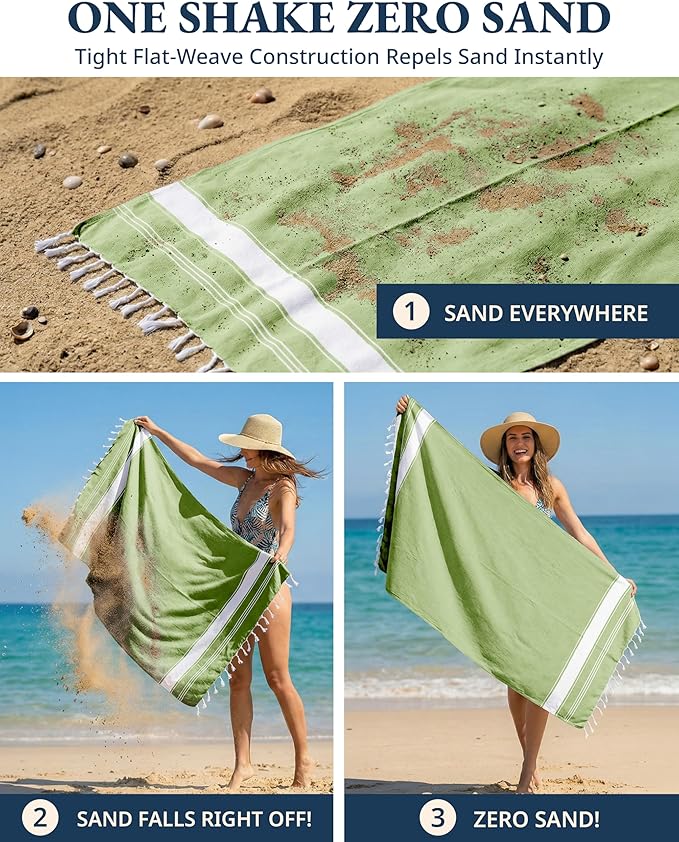 LANE LINEN Turkish Beach Towels, Extra Large Beach Towel, Pre-Washed for Soft Feel, Oversized Sand Free Quick-Dry Pool Towel, Beach Towels for Adults - Jade Lime