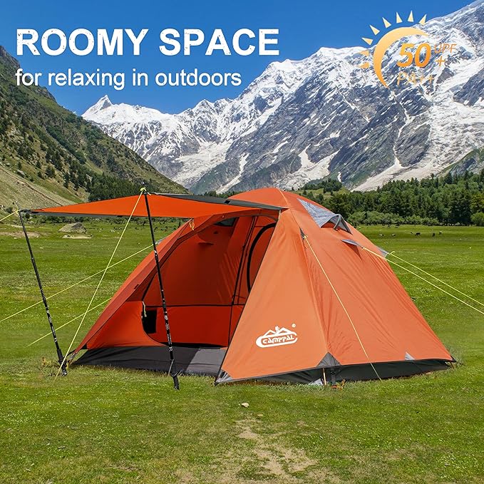 2-3 Person Backpacking Tent with Double Door 2 Vestibule, Waterproof Windproof Lightweight Easy Set Up 3 Season 2 Man Two Person Tent for Camping, Hiking, Motorcycle, Mountaineering with UPF 50+