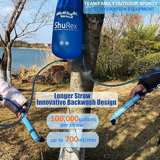 Gravity Fed Water Filtration System with Adjustable Tree Strap, Large Gravity Bag with Filter Straw, Water Purifier Survival for Travel, Backpacking, and Emergency Preparedness (12L)