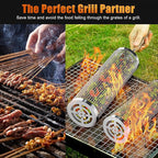 Rolling Grilling Baskets for Outdoor Grill, 2 Pcs BBQ Grill Basket, Stainless Steel Barbeque Grill accessories set, Camping Picnic Cooking Tools for Vegetable/Shrimp/Chicken, Gifts for Men Dad Husband