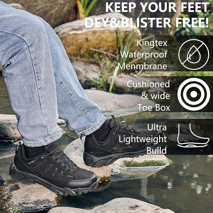 SHULOOK Men's Waterproof Hiking Shoes Lightweight Anti Slip Outdoor Ankle Boots Breathable Hike Trekking Trails Shoe