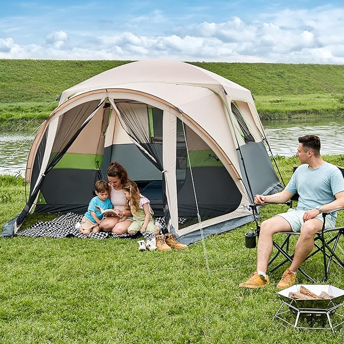 Tents for Camping 6/8/10 Person Camping Tent with Screen Porch, Weatherproof Large Cabin Tent with Rainfly and Carry Bag, Family Tent for Outdoor Camping and Backyard