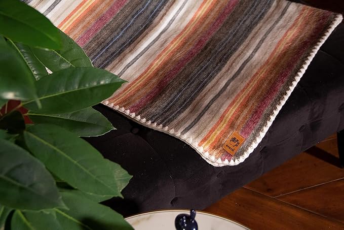 Alpaca Wool Blanket - Twin Size Bed Throw & Warm, Lightweight, Couch or Camp - Outdoor - 75 x 38 Inches (White & Brown)