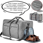 Vomgomfom 65L/85L/115L Foldable Travel Duffle Bag, Lightweight Checked Luggage with Shoe Compartment, Water-Resistant Weekender Overnight Bag for Men & Women