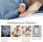 Threadmill Luxury Cotton Blankets for Queen Size Bed | All-Season 100% Cotton Queen Size Blanket | Herringbone Soft Breathable Fall Thermal Blanket fits Full Size Bed | Folkstone Blue