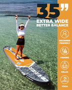 MOUSA 10‘8/11'×35" Extra Wide Inflatable Stand Up Paddle Board, Stable Paddleboard SUP for 2 People/Family, Anti-Slip Full EVA Deck, 3 Handles, 100L Backpack, All-Round Sup Board, Big Fin