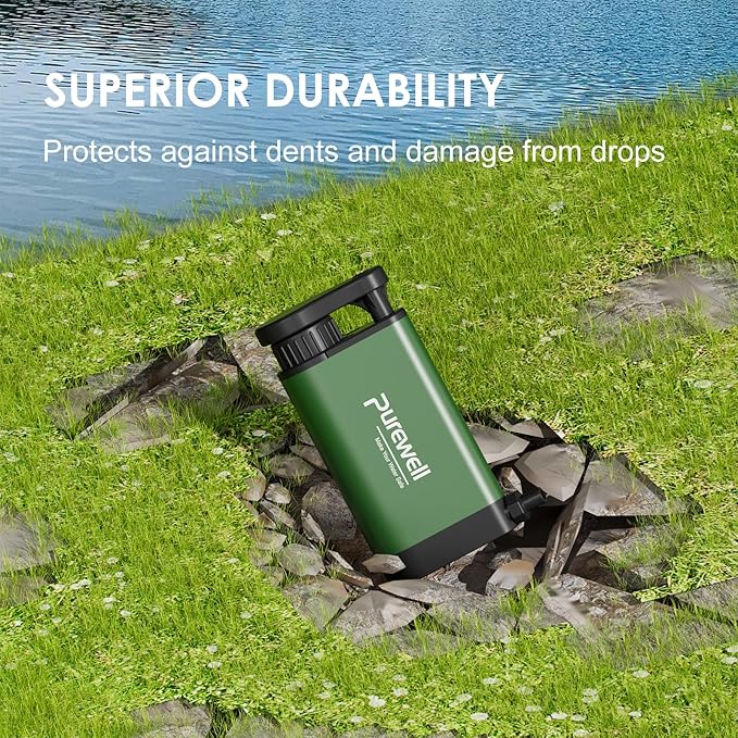 Purewell Water Purifier Pump with Replaceable Carbon 0.01 Micron Water Filter, 4 Filter Stages, Portable Outdoor Emergency and Survival Gear - Camping, Hiking, Backpacking