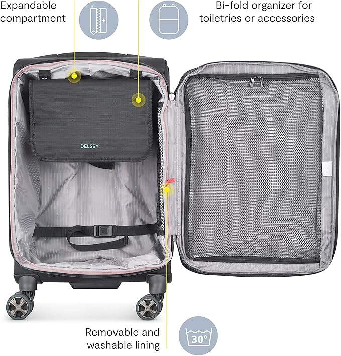 DELSEY PARIS Helium DLX Softside Expandable Luggage with Spinner Wheels, Navy Blue, Carry on 20 Inch