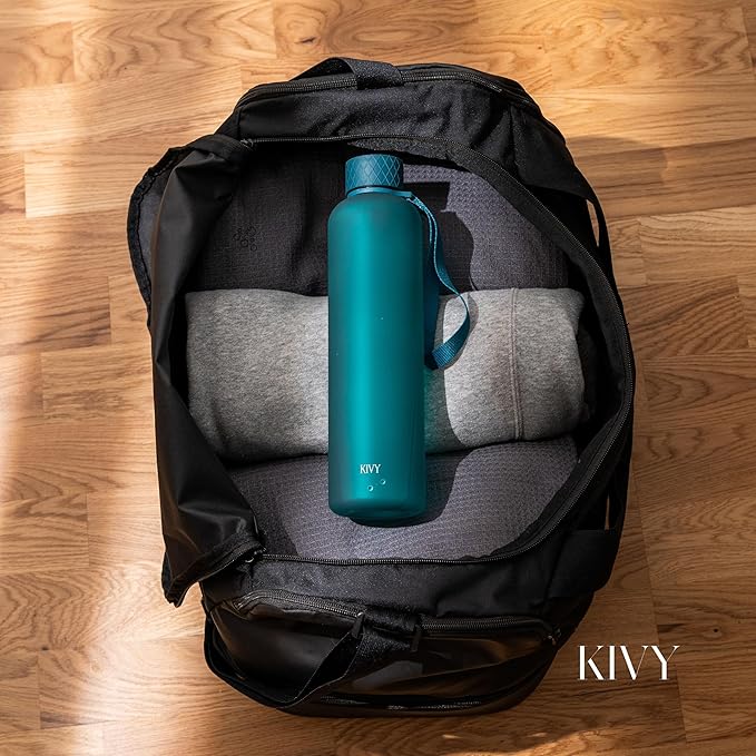 KIVY Slim Water Bottle 32oz [Lightweight & Shatterproof] Fits Backpack & Cupholder for Travel, Sports, School, Gym - Teal green water bottle no straw - Gym water bottle screw top - Dishwasher Safe