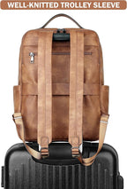MASINTOR 15.6 inch PU Leather Laptop Backpack Purse for Women, Large College Casual Backpack Travel Bag Mocha Brown