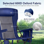 LET'S CAMP Oversized Camping Chairs 29.52" High Back Heavy Duty Lawn Chair Support 500LBS, Portable Collapsible Chair with Cup Holder, Side Pocket(Blue)
