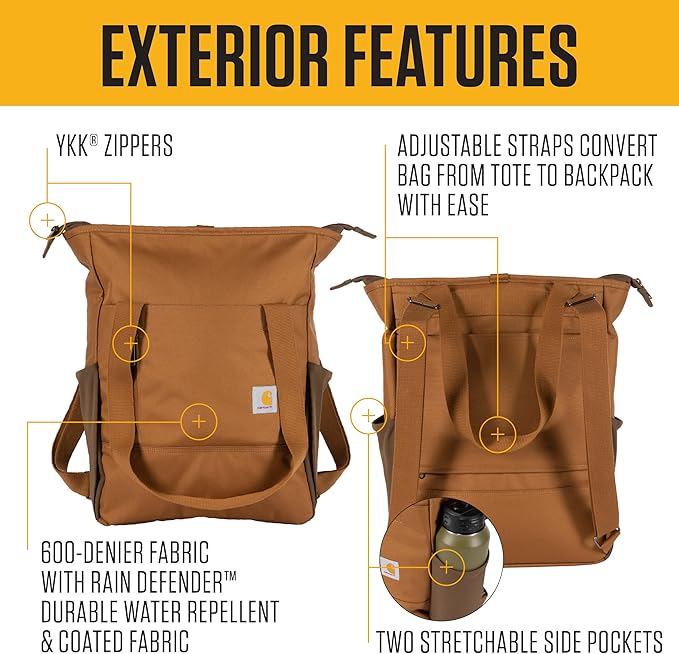 Carhartt Classic Convertible Backpack Tote, Durable Water Repellent Material W/ 17" Laptop Sleeve, Black