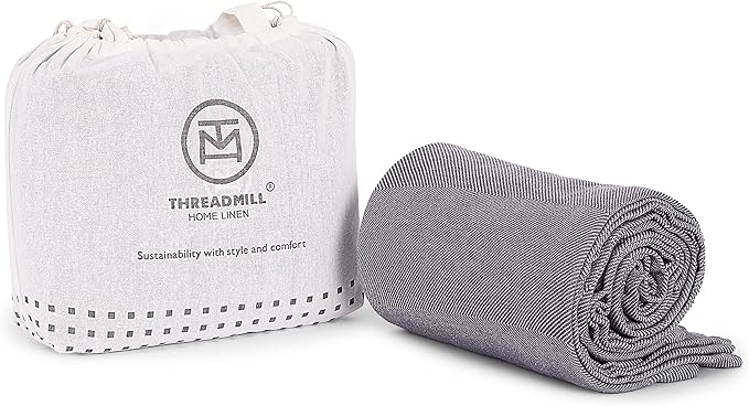 Threadmill Travel Blanket Cotton Viscose from Bamboo - Airplane Premium Soft Flight Grey Throw Blanket in Cloth Bag (Grey Color) Compact & Portable Blanket for Travel, Car, Picnic & Camping
