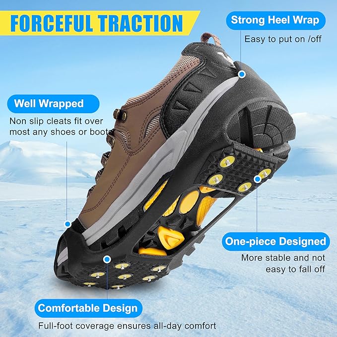 Ice Snow Cleats for Shoes and Boots,Walk Traction Cleats Crampons Anti Slip 11 Studs Ice Snow Grippers Over Shoe for Men Women Walking on Snow Ice