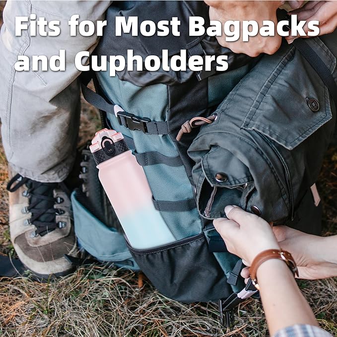 Oldley Insulated Water Bottle 20oz Water Bottles with Straw, Stainless Steel Water Bottle with 3 Lids, Double Wall Vacuum Bottles for Adult Kids, Sports Bottles for School Travel, Light Pink-Blue