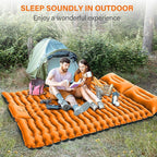 Double Camping Sleeping Pad, Self-Inflating 4" Ultra-Thick Foot-Press Design – Lightweight 2-Person Outdoor Mat with Pillow for Camping, Hiking, Backpacking, Travel – Orange