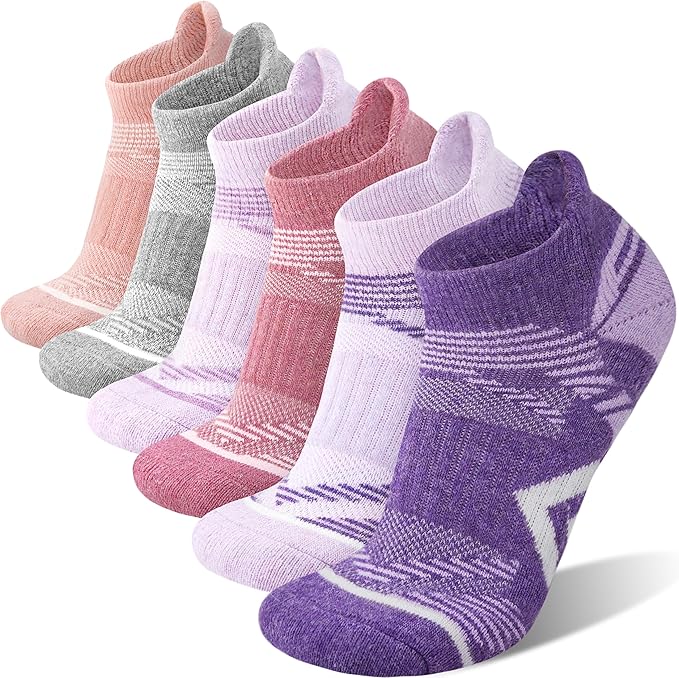 ANTSANG 6 Pairs Merino Wool Ankle Hiking Running Socks Compression Thick Cushion Breathable No Show Socks for Men Women