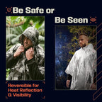 PREPARED4X Emergency Poncho and Mylar Blanket Liner - Waterproof, Wind-Resistant Outdoor Rain Poncho for Camping, Emergencies