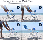 Caribbean Joe Folding Beach Chair, 4 Position Portable Backpack Foldable Camping Chair with Headrest, Cup Holder, and Wooden Armrests, 300 lb Capacity