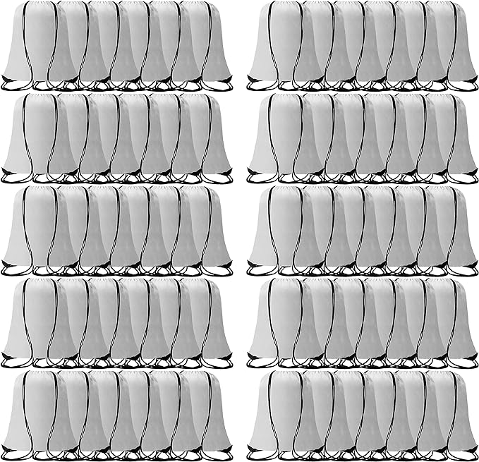 60 Pieces Drawstring Backpack Bags Sports Sackpack Bulk Cinch Gym Bag For Women Men Outdoor Sports Backpack（White）