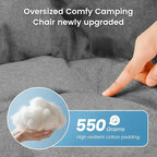 OUTDOOR LIVING SUNTIME Oversized Padded Comfy Camping Chair with Removable Footrest， Weight Capacity 400 LBS, Heavy Duty Moon Round Leisure Folding Chair for Camping, Hiking, Carry Bag, Gray