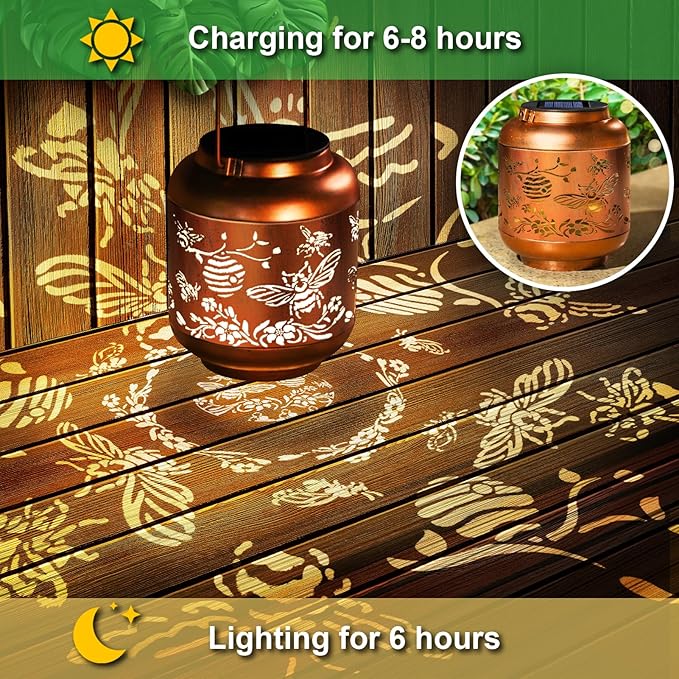 Birthday Gifts for Women Mom Grandma Solar Lantern Outdoor Waterproof, Gardening Gifts for Women, Bee Garden Decor Hanging Solar Lights Yard Decorations Outdoor, Backyard, Patio, Porch