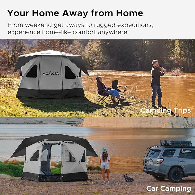 Space Acacia Lite Camping Tent | 2/3/4/8 Person Pop Up Tents for Camping | Lightweight & Durable Beach Tent | Level 7 Wind Resistance, UPF 50+ | Quick Setup for Camping & Backyard