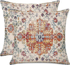 Outdoor Waterproof Pillow Covers 18x18 Inch Set of 2 Bohemian Vintage Carpet Pattern Pillow Covers Blue Burnt Orange Ethnic Design Decorative Farmhouse Couch Garden Balcony