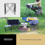 ARROWHEAD OUTDOOR 26” (66cm) Portable Camping Folding Table, 2 Cup Holders, Square, Carrying Case, Steel Frame, High-Grade 600D Canvas