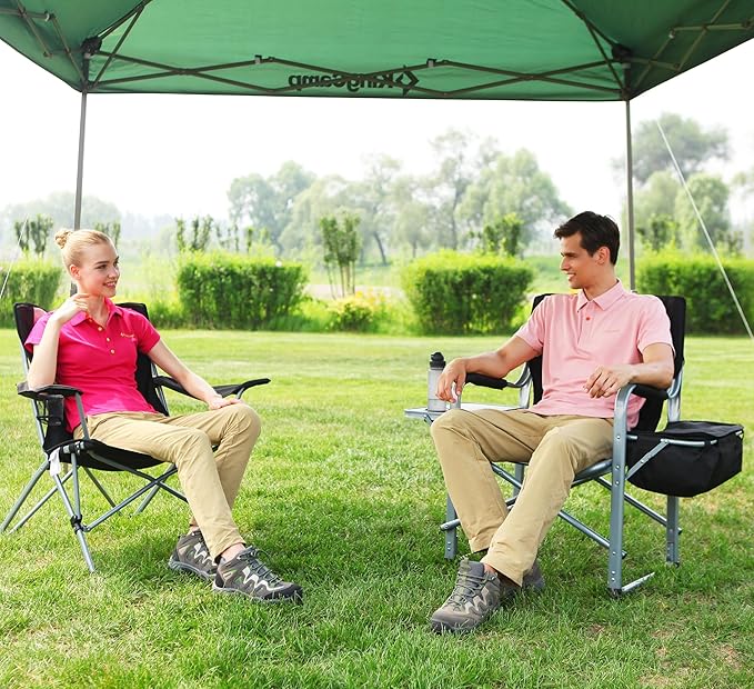 KingCamp XXL Oversized Directors Chair with Side Table, Heavy Duty Camping Chairs 600lbs with Cooler Bag, Portable Folding Camp Chair with Wide Seat for Camping Hiking Fishing Lawn Outdoor and Sports