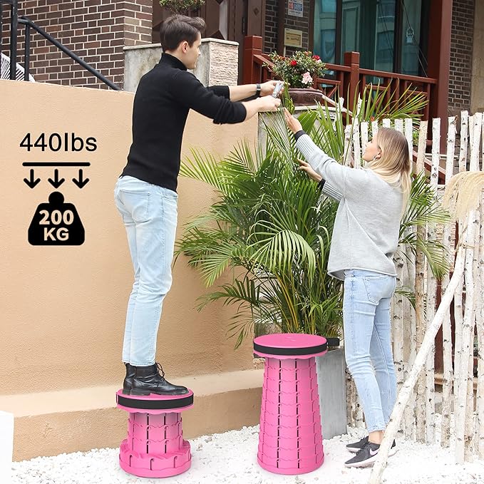 ALEVMOOM Portable Telescoping Collapsible Stool with Cushion & Bag, Retractable Folding Stool for Adults, Lightweight But Sturdy Capacity 440 lbs for Camping Fishing Hiking BBQ