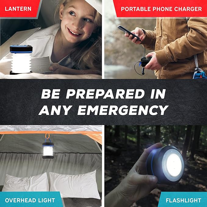 Kizen Solar Camping Lantern Rechargeable - LED Lanterns for Power Outages, Camping Lights, Emergency Flashlight - Collapsible & Rechargeable Lamp with Solar or Plug