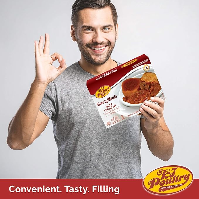KJ Poultry Kosher Ready Meals - Beef Chulent & Kugel, MRE Meat Meals Ready to Eat, Shabbos Food (2 Pack) Prepared Entree Fully Cooked, Shelf Stable Microwave Dinner Travel, Military, Camping, Survival