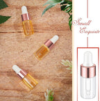 100 Pcs Mini Glass Oil Dropper Bottle Bulk, Clear Essential Small Empty Bottles Sample Containers Perfume Liquid Vials with Cap for Traveling (3 ml,Rose Gold)