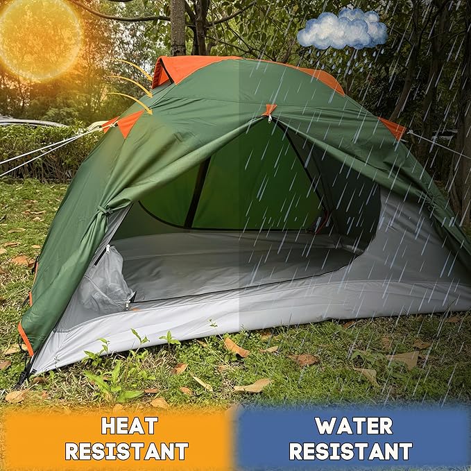 2 Person Tents for Camping, Camping Tent Double Layer Lightweight Waterproof Tent, Windproof with 10 Pegs & 2 Wind Ropes, Ventilated & Bug Free with 2 Mesh Doors for Backpacking, Camping,Hiking