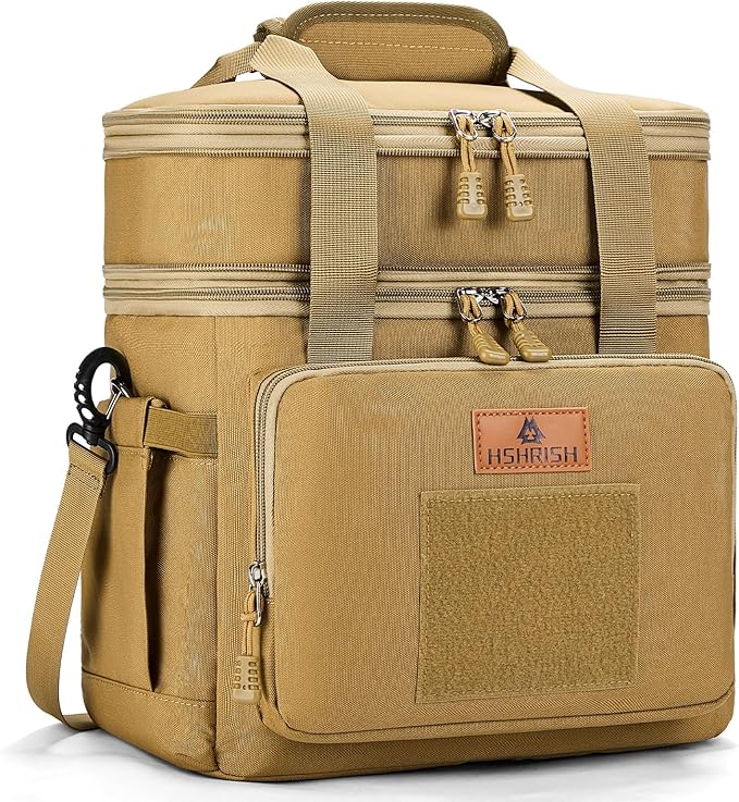 Tactical Lunch Bag, Large Expandable Lunch Box for Men, Durable Waterproof Leakproof Cooler Bag with Molle Webbing, for Adults/Work Outdoor Picnic Hiking Camping, 20 Can/15 L, Brown, HSHRISH
