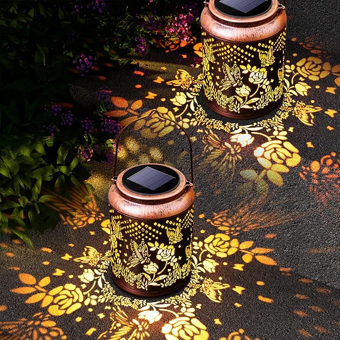 Hyrion Butterfly Solar Lanterns Outdoor Waterproof Metal Hanging Lights, Garden Decor Gifts for Women, Mom, Grandma Solar Decorations for Yard, Patio, Backyard, Porch, Lawn, Walkway, Tabletop