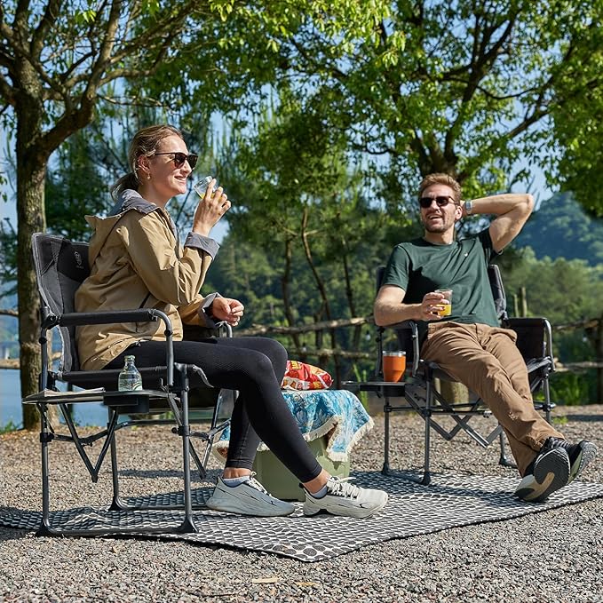 EVER ADVANCED Camping Directors' Chair with Side Table, Portable Folding Chair with Compact Size, Heavy Duty with Pocket for Camping, Lawn, Sports and Fishing, 400lbs, Gray 2 Pack