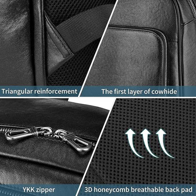 Large Black Leather Backpack for Men, 17.3 Inch Genuine Leather Laptop Backpack for Men, Minimalist Luxury Executive Computer Backpack for Travel Work